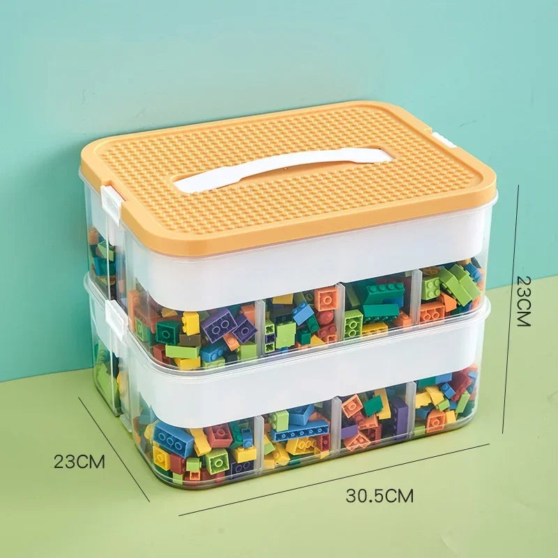 Kids Building Block Storage Box 2-Layer Adjustable Toy Organizer Small Container