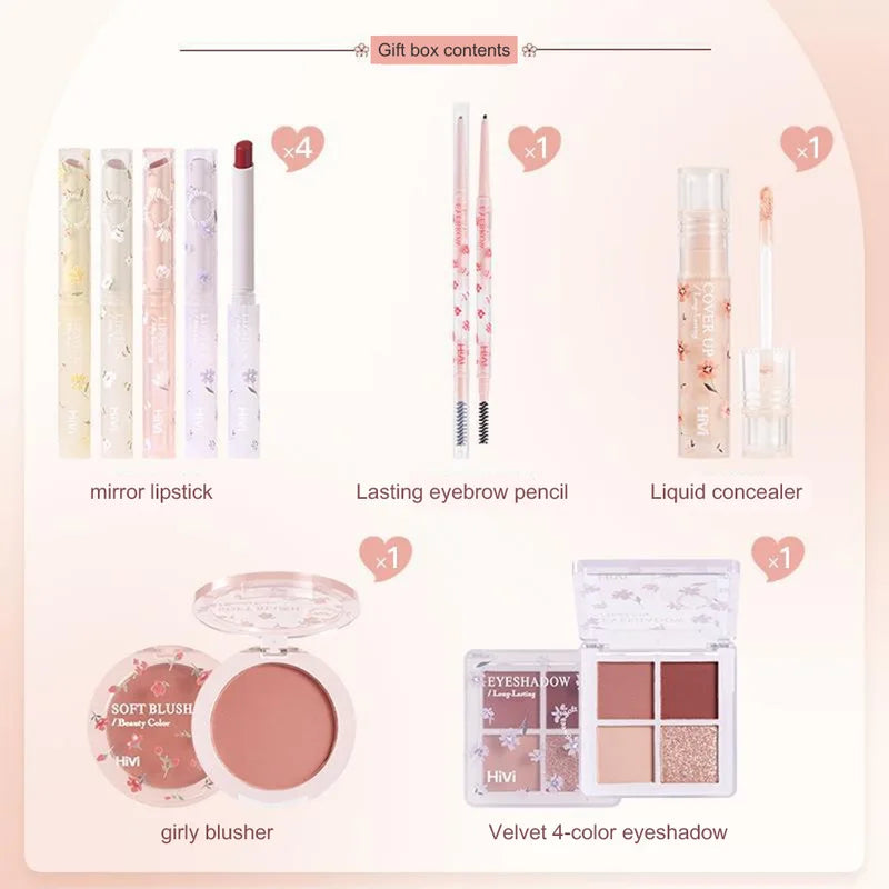 8-Piece Makeup Set with Lipstick Concealer Eyeshadow Blush & Eyebrow Tools