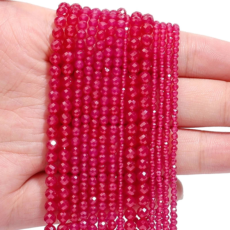 Natural Ruby-Corundum Beads Faceted Round Loose Spacer Beads for Jewelry Making