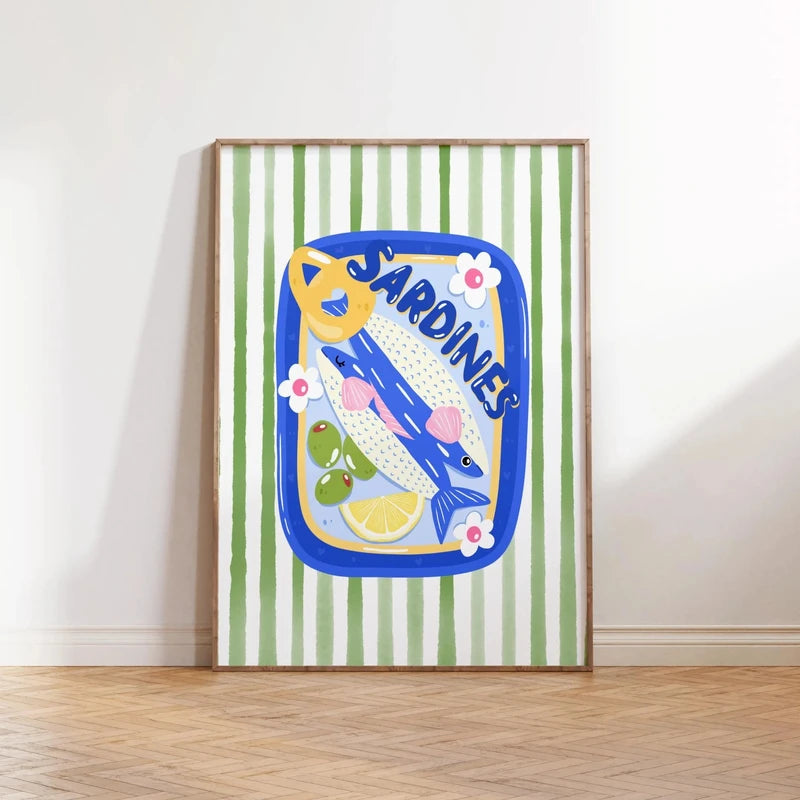 Canvas Wall Art Sardine Fisherman Aesthetic Poster for Modern Living Room & Kitchen