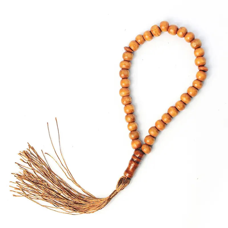 Wooden Muslim Prayer Beads 99 Rosary with Tassel - Handheld Islamic Bracelet or Decor