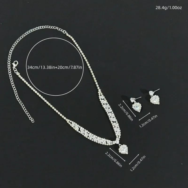 3pcs Zirconia Jewelry Set Earrings Necklace Clavicle Chain Light Luxury