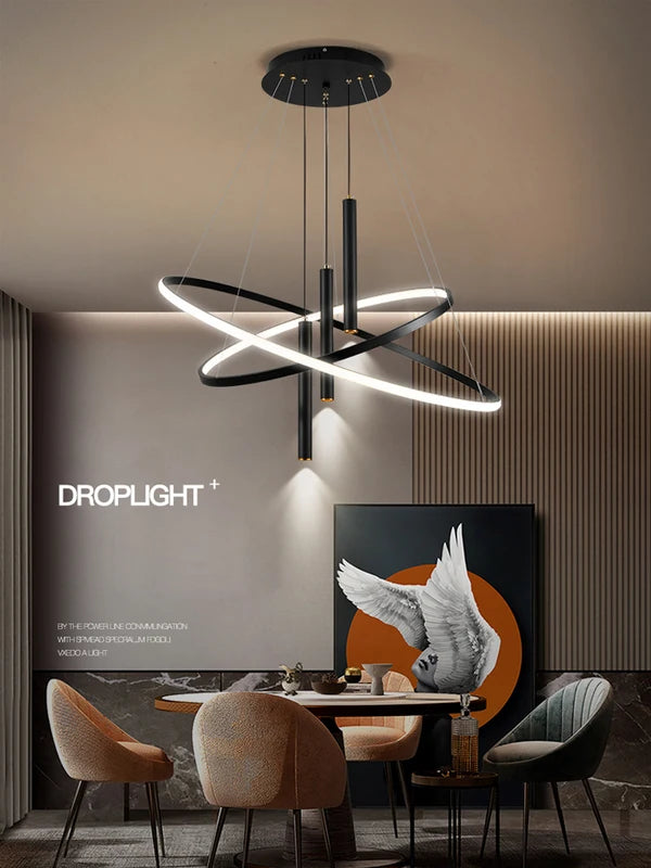 Modern Round LED Chandelier for Living Room Dining Kitchen Pendant Light Fixture