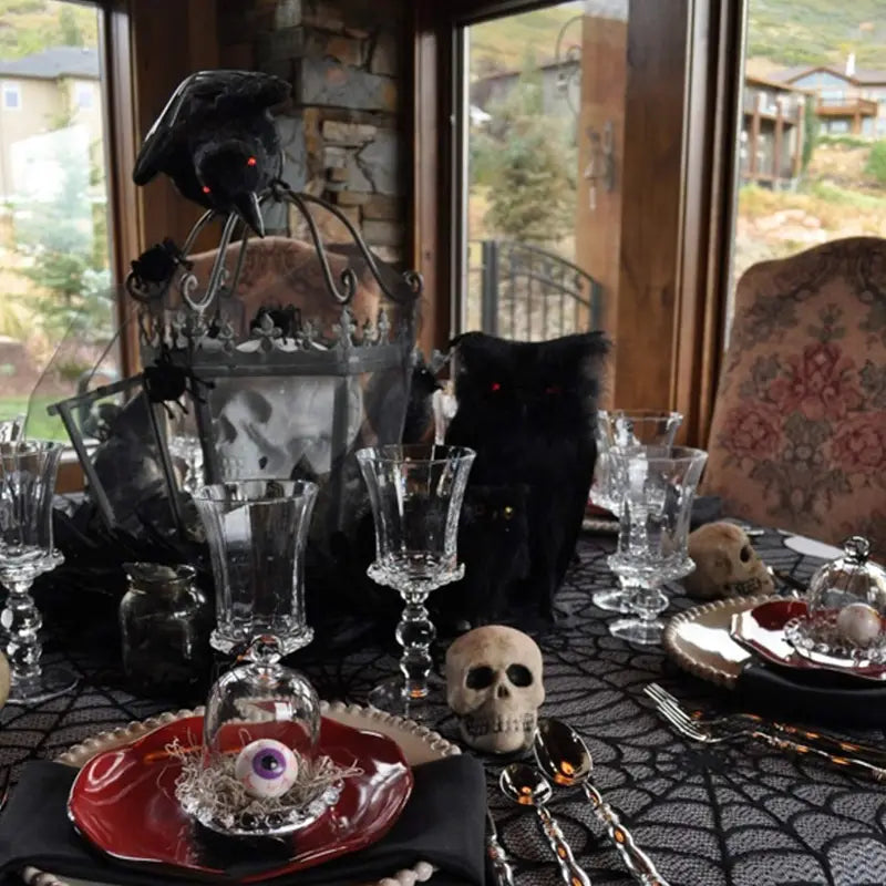 Halloween Lace Table Runner with Spider Web Design for Home Decor