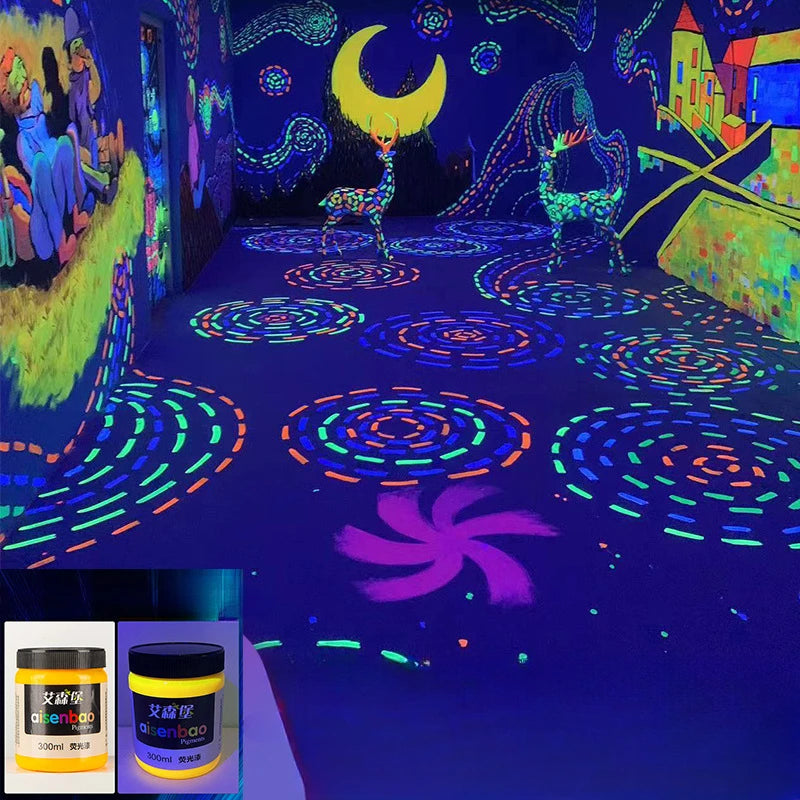 Fluorescent Acrylic Paint 300/500ml Bright Luminescent Coating for DIY Wall Art