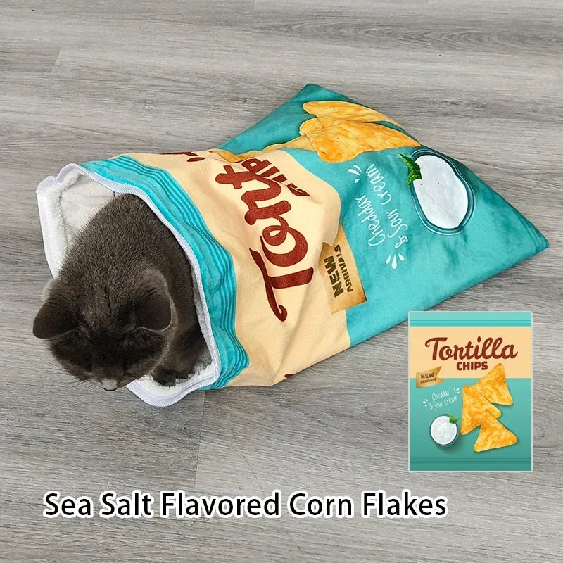 Interactive Cat Tunnel Toy with Food-Themed Designs - Collapsible Play Space for Cats