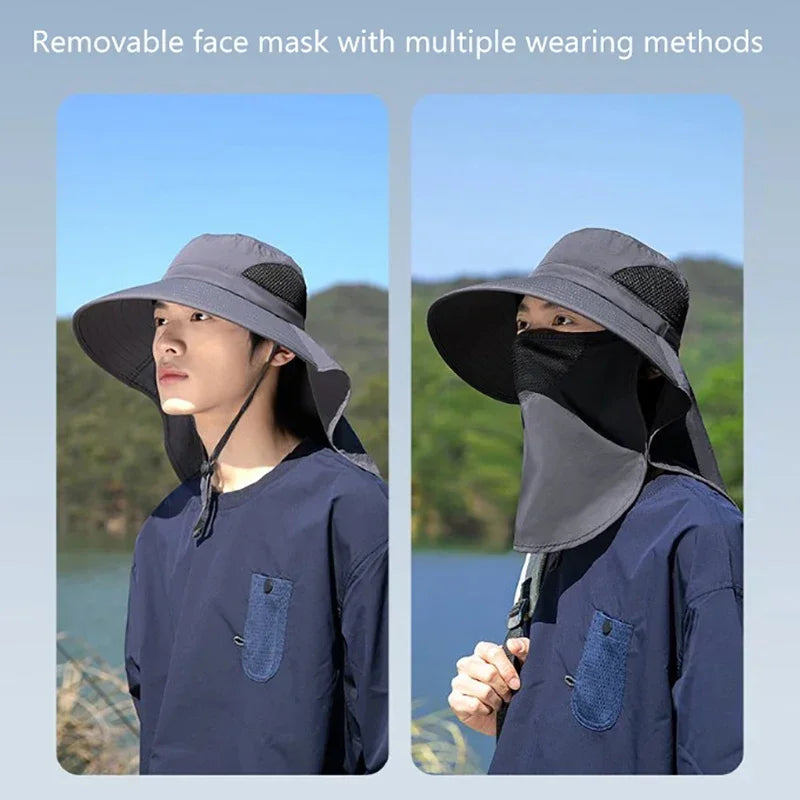Outdoor Sun Hat with UV Protection, Neck Flap & Visor for Men Women - Hiking Camping Fishing Cap
