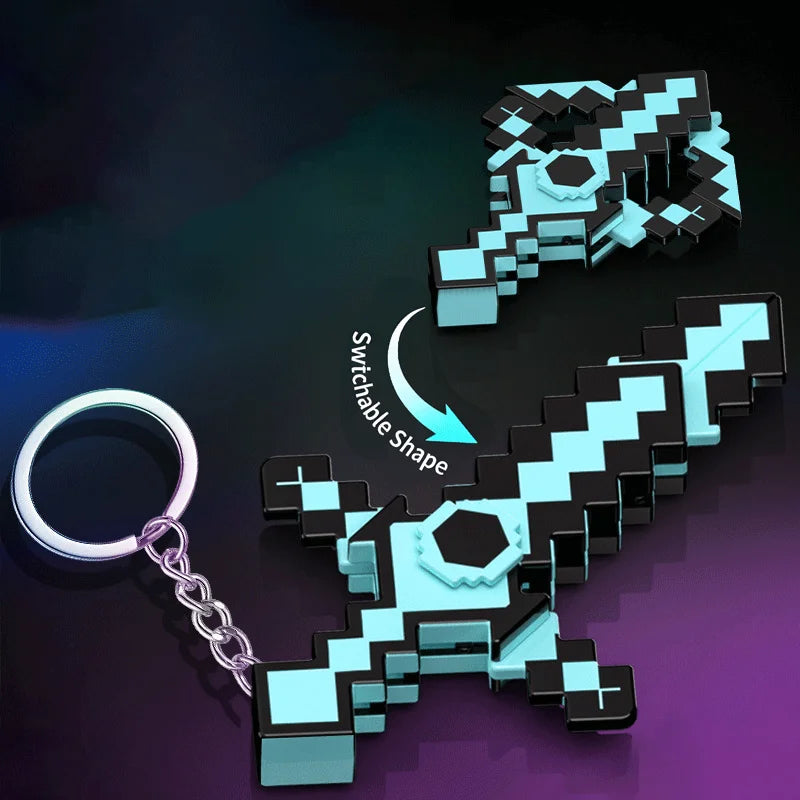 Mini Pixel Sword Foldable Keychain Cartoon Backpack Pendant Game Toy for Kids