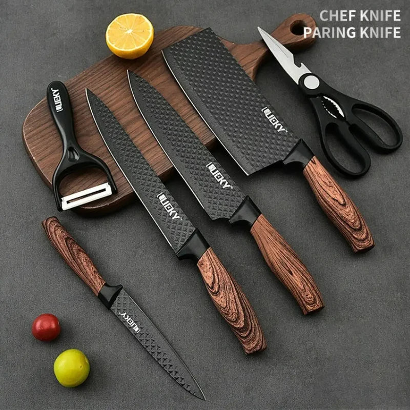 6-Piece Stainless Steel Kitchen Knife Set with Wooden Handles - Sharp & Durable