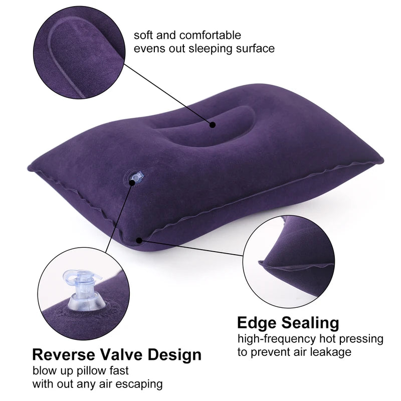 Inflatable Square Travel Pillow Pack - Compact Lightweight Neck & Nap Cushion