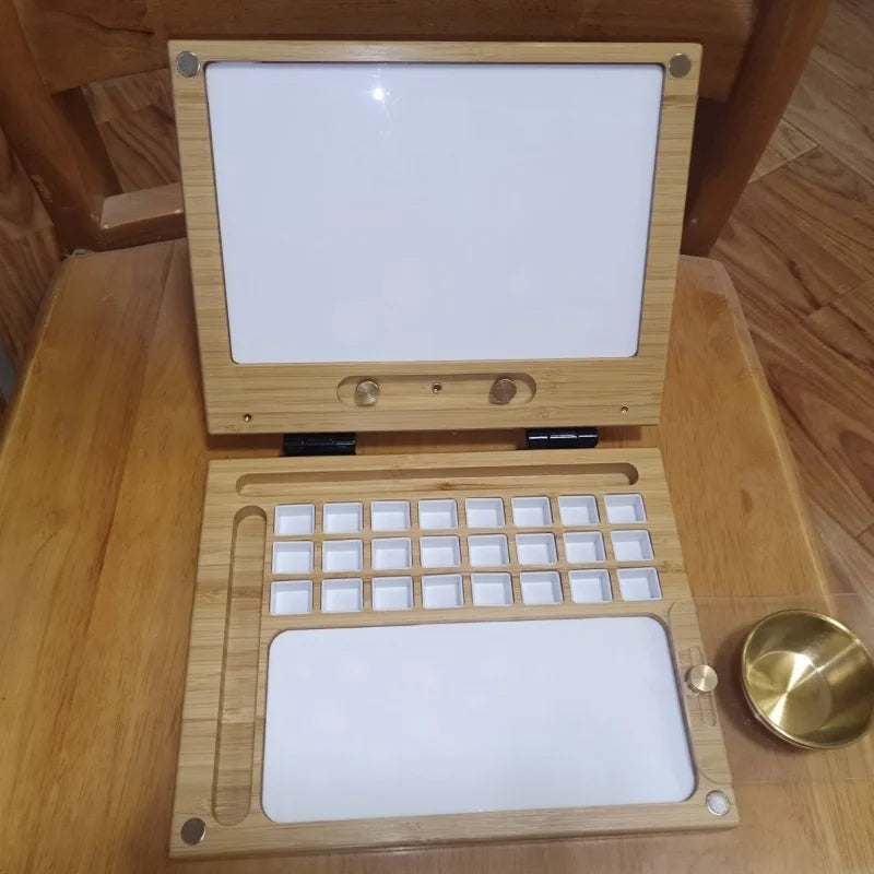 24-Cell Bamboo Watercolor Paint Box, Portable Art & Sketching Kit