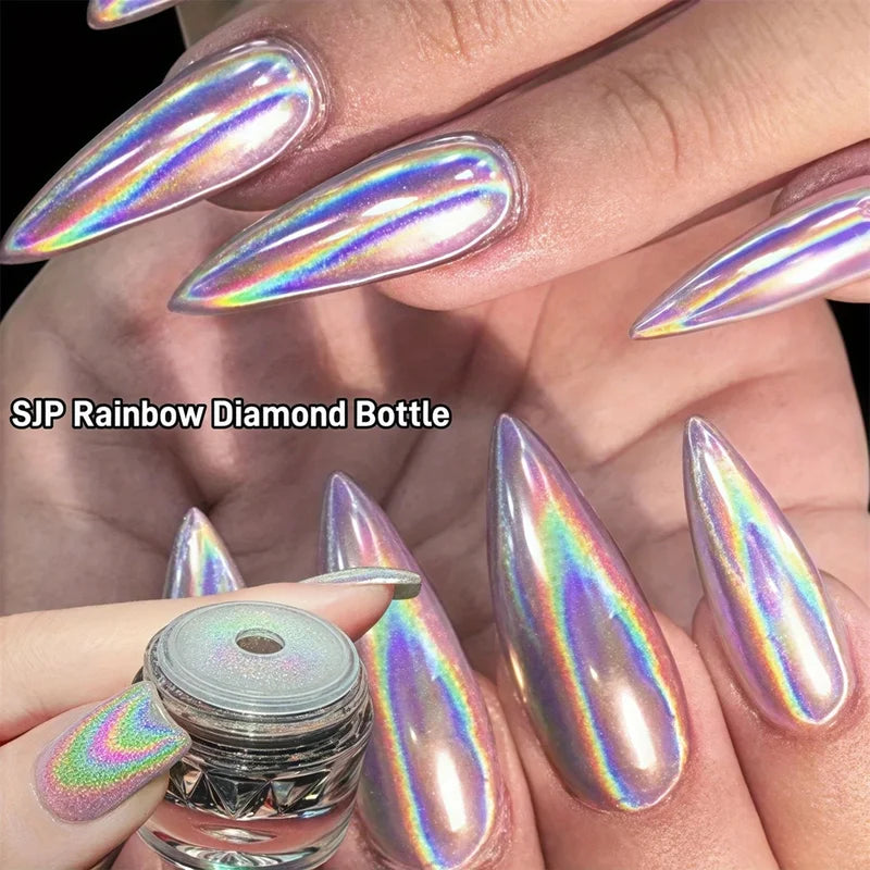 Rainbow Laser Nail Powder Set - Mirror, Cat Eye, Pearl Effects DIY Manicure