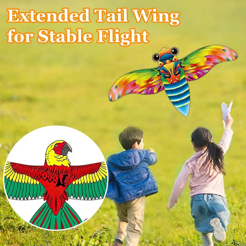 Kids Mini Fishing Rod Kite Set with Butterfly Parrot Design, Easy to Fly, Outdoor Beach Park Toy