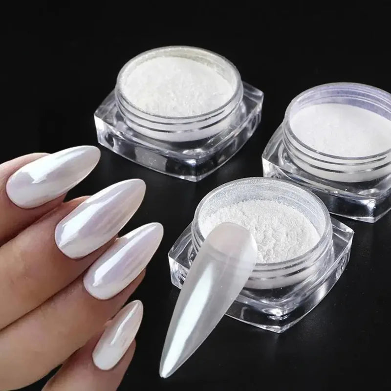 Pearl White & Chrome Nail Glitter Dust for Stunning Manicure Decorations