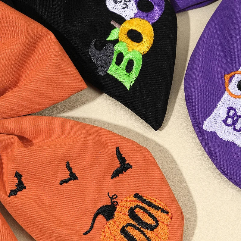 Halloween Gothic Hair Clips Set - Ghost Bat Pumpkin Embroidery for Girls & Children