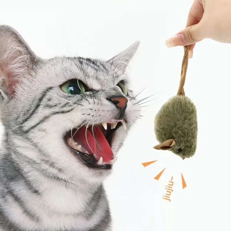 Interactive Plush Cat Toy Mouse with Chirping Sound - Bite-Resistant Kitten Toy, 14cm