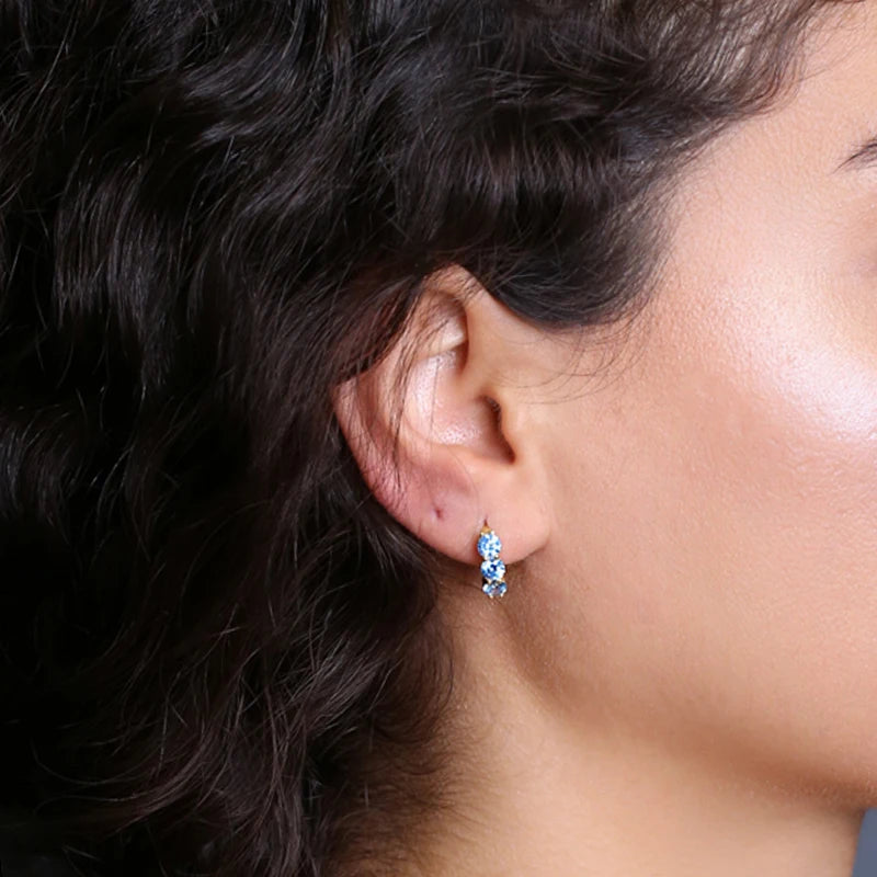 Sterling Silver Zircon Stud Earrings for Women - Light Blue, Multiple Colors