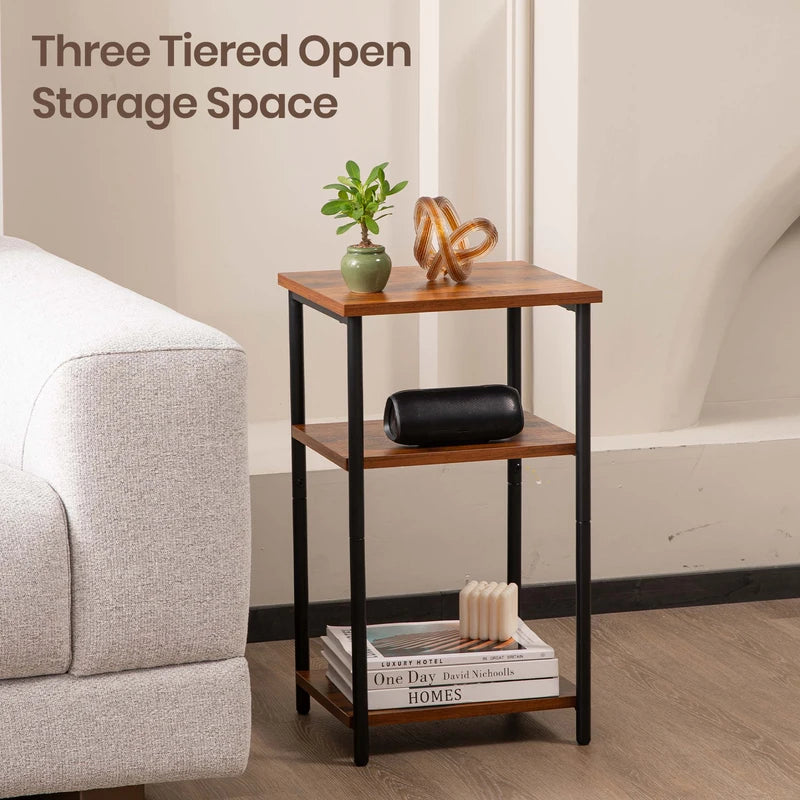 Multi-Tier End Table with Adjustable Feet - Space Saving Nightstand for Bedroom Living Room Office