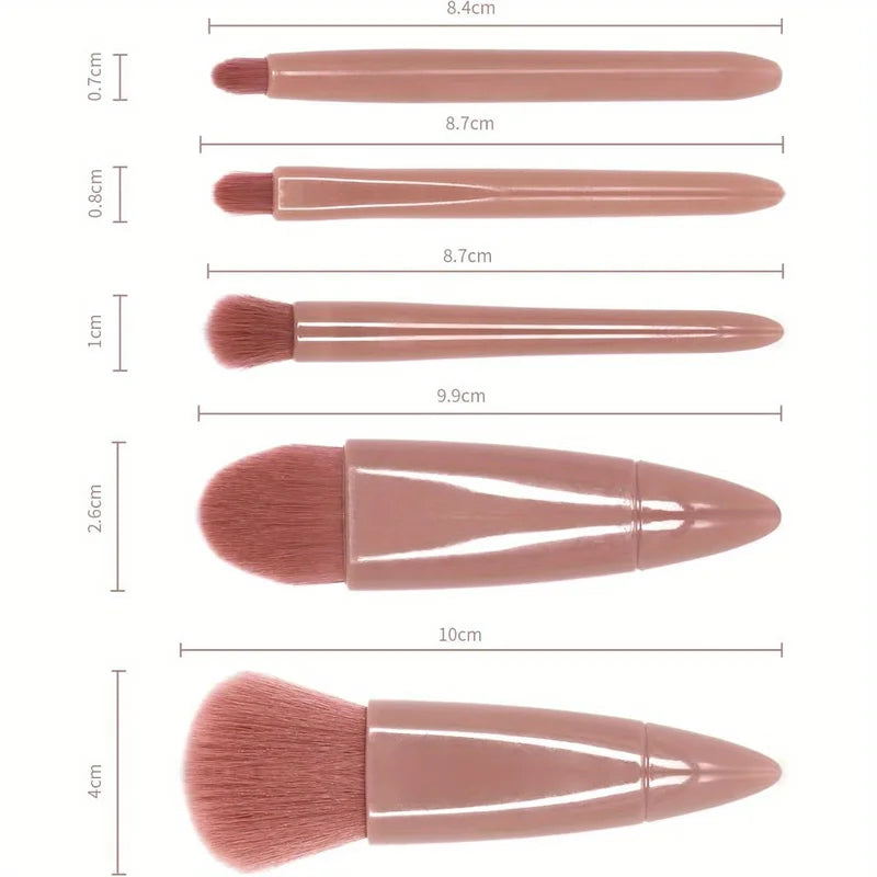 Travel Makeup Brush Set - 5-Piece Portable Cosmetic Tools with Storage