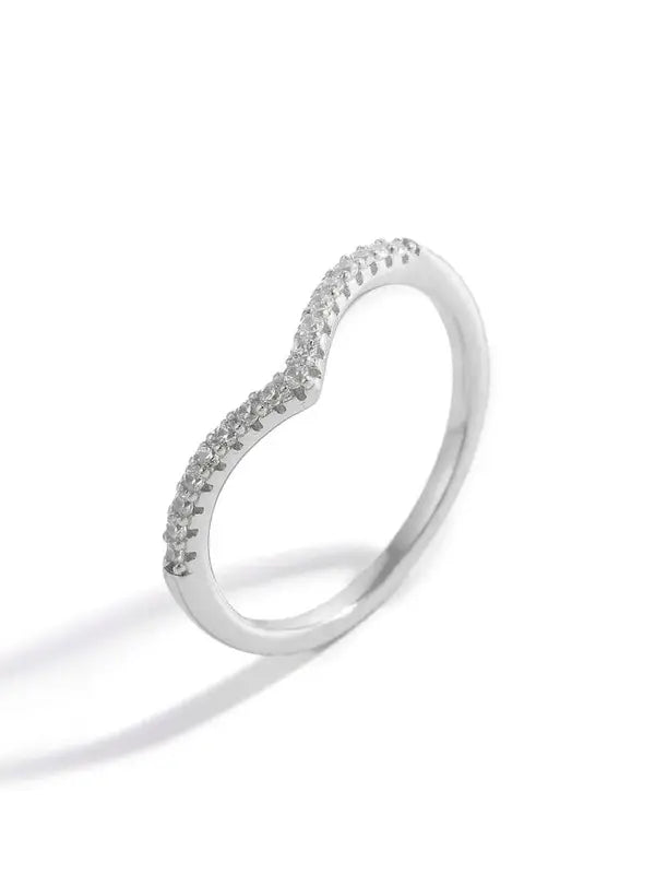 V-Shaped Zircon Silver Ring for Women - Anniversary & Party Jewelry