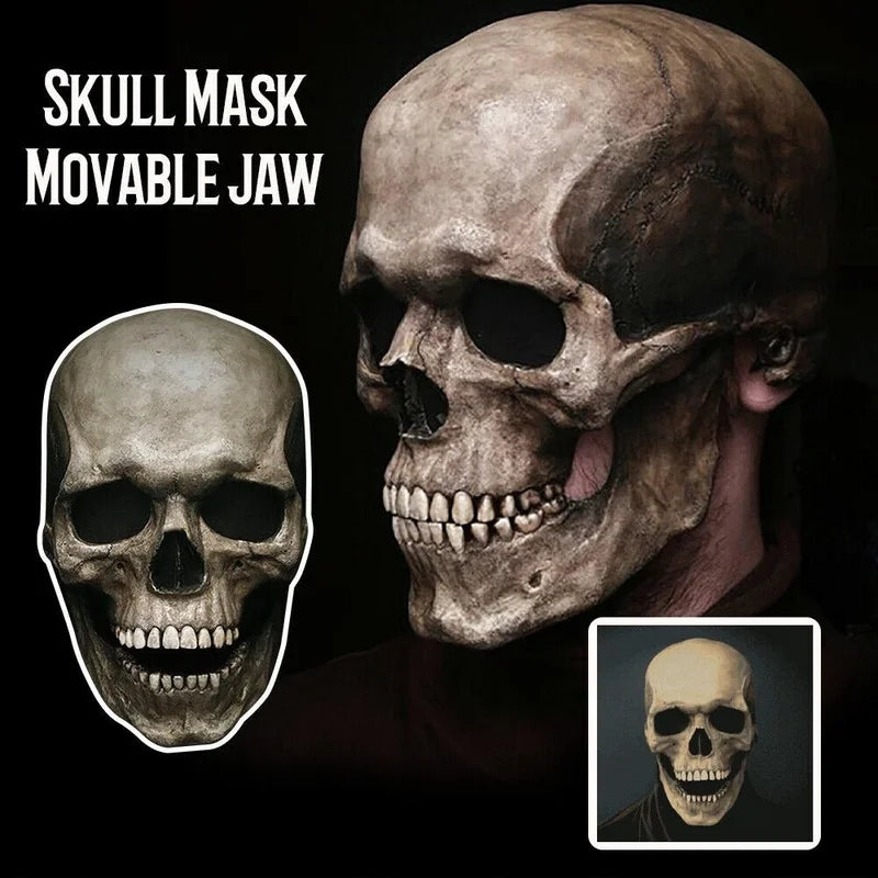 Full Head Latex Skull Mask with Movable Jaw for Halloween & Cosplay