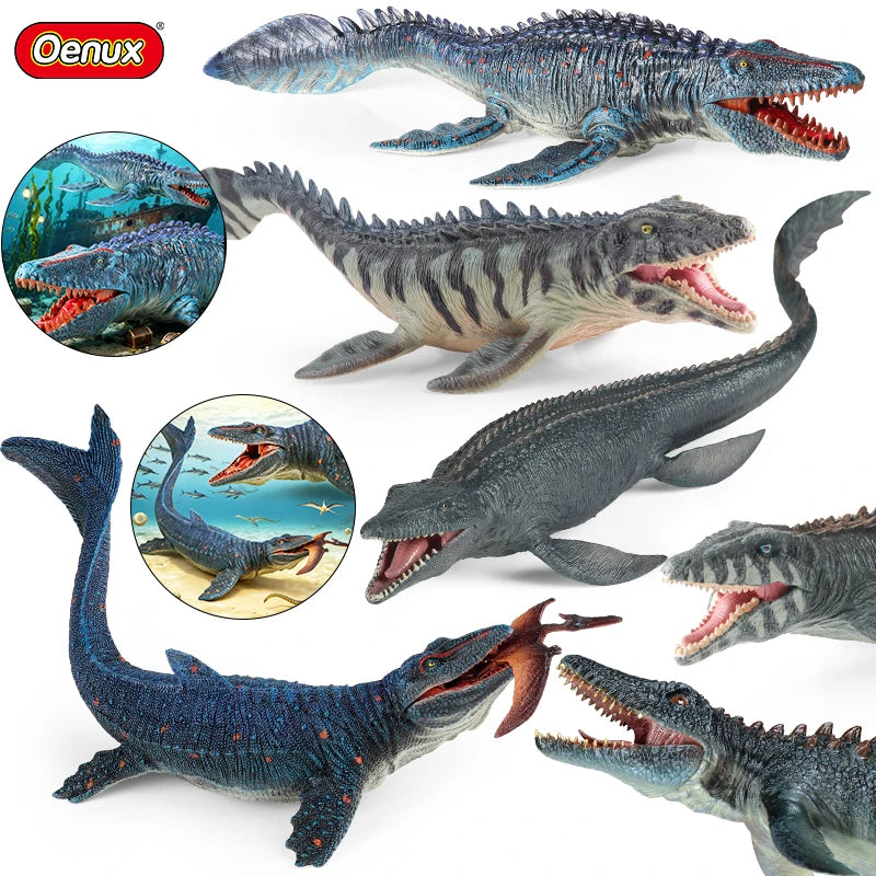 Prehistoric Sea Animal Action Figures Set - Mosasaurus, Liopleurodon, Kronosaurus - Solid PVC Collection for Kids