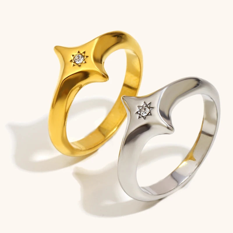 Mini Zircon Star Women's Ring Stainless Steel Gold Plated Jewelry