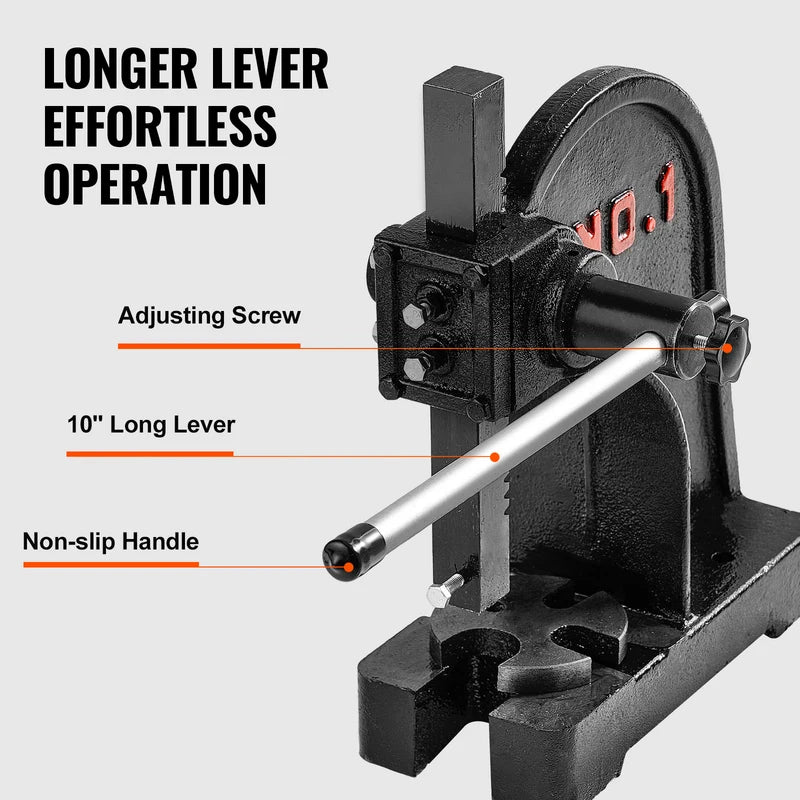 1 Ton Manual Arbor Press Cast Iron Heavy-Duty Hand Press for Metal and Leather Stamping