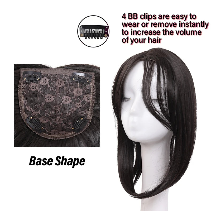 Middle Part Hair Topper with Side Bangs, Synthetic Fiber Wig Piece for Thinning Crown & Volume