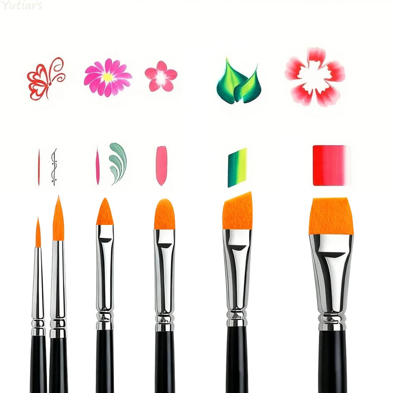 6 Pcs Professional Face Painting Brush Kit for Watercolor, Makeup, Nail Art & More