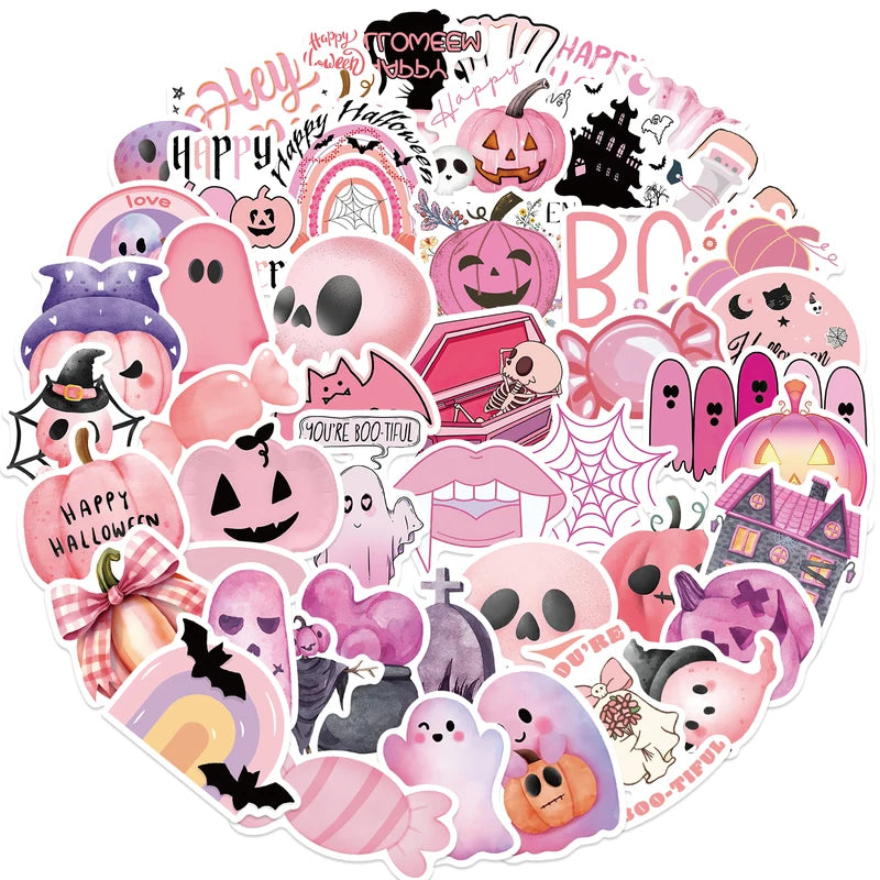 50PCS Waterproof Kawaii Halloween Ghost Skull Pumpkin Stickers for Notebooks & Crafts