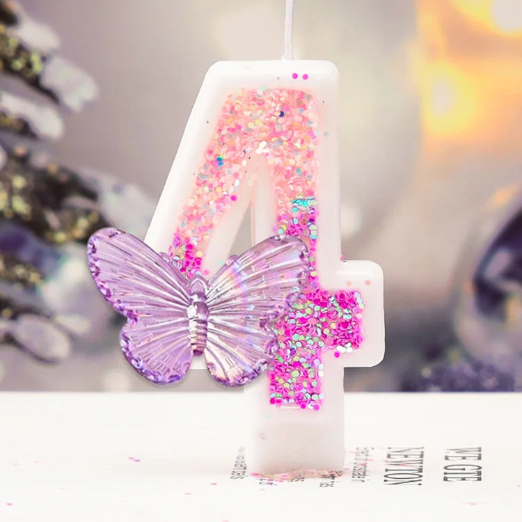 Gradual Change Purple Butterfly Digital Candle Creative Princess Birthday Decor