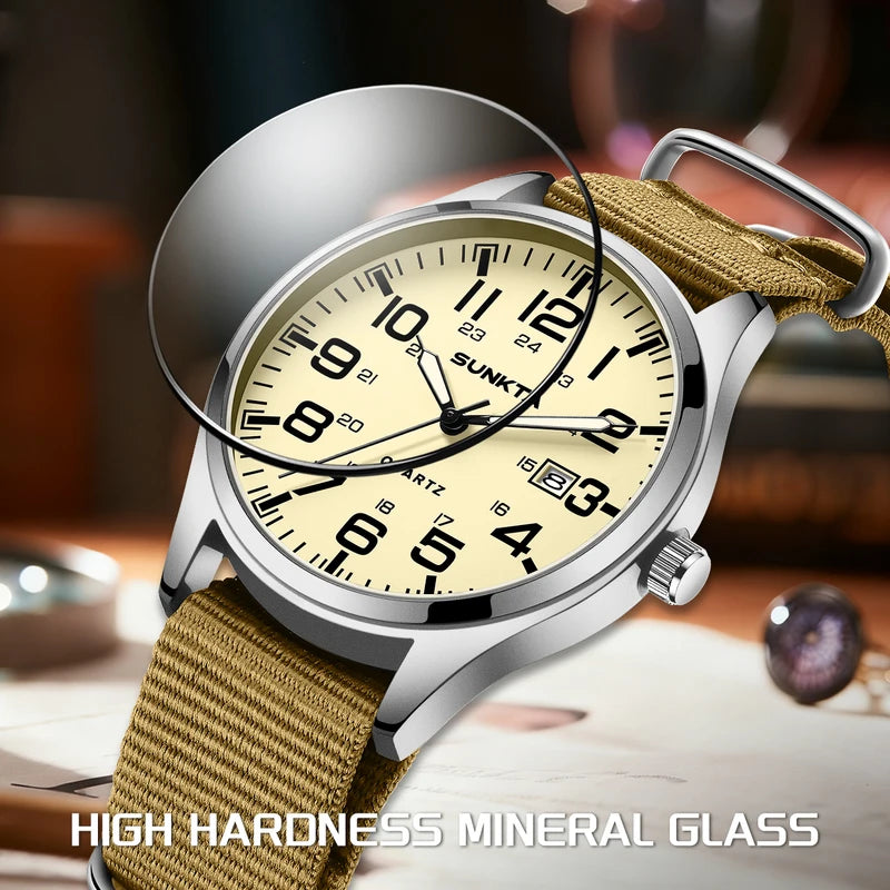 Men's Quartz Military Sports Watch Waterproof Luminous Nylon Leather