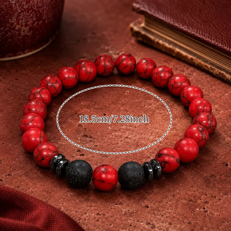 Red and Black Beaded Bracelet with Red Stone-Like Textures - Gift Ready