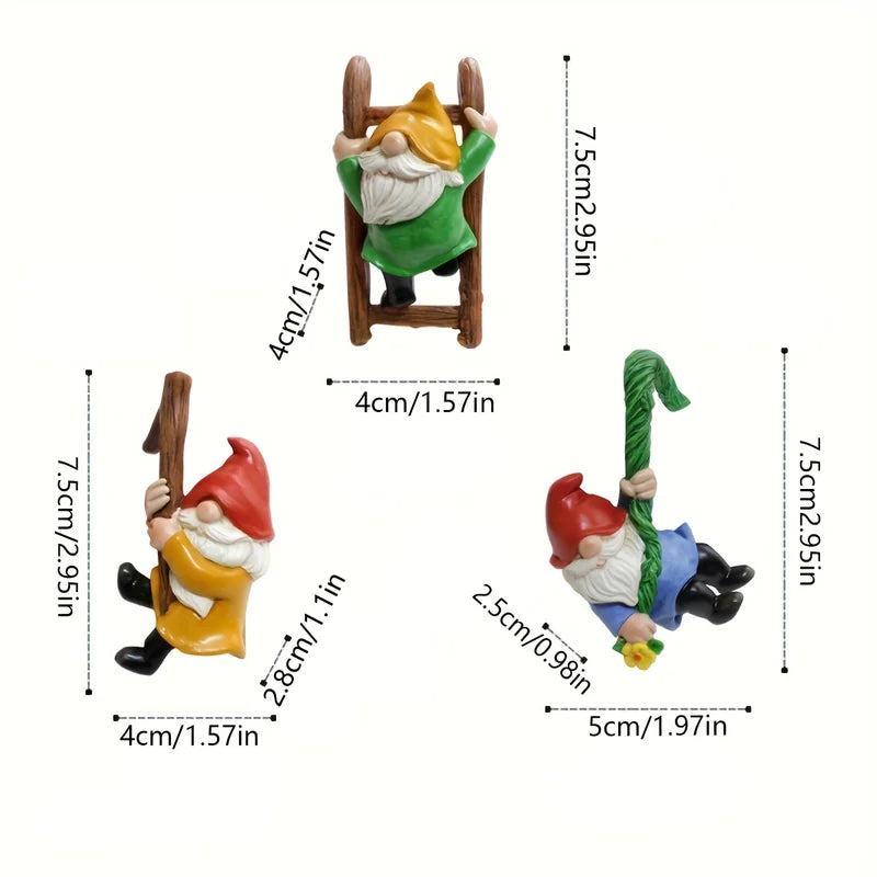 Mini Gnome Climbing Statues Set for Garden & Home Decor - Resin Fairy Figurines