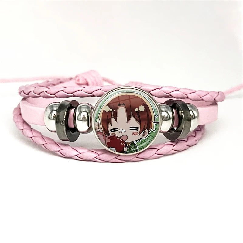 Anime Hetalia Axis Powers Leather Bracelets Glass Dome Snap Button Jewelry for Women Men