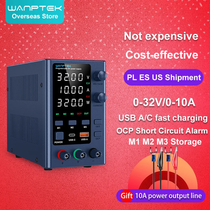 Wanptek Adjustable DC Power Supply 30V 5A/10A Lab Bench Voltage Regulator