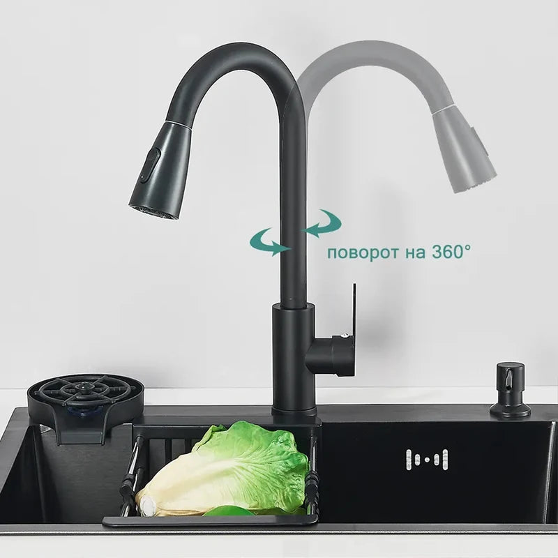 Large Stainless Steel Kitchen Sink with Integrated Faucet & Drain Basket