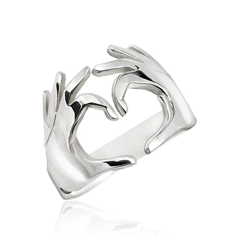 Double Heart Couple Rings Adjustable Love Jewelry for Women and Men