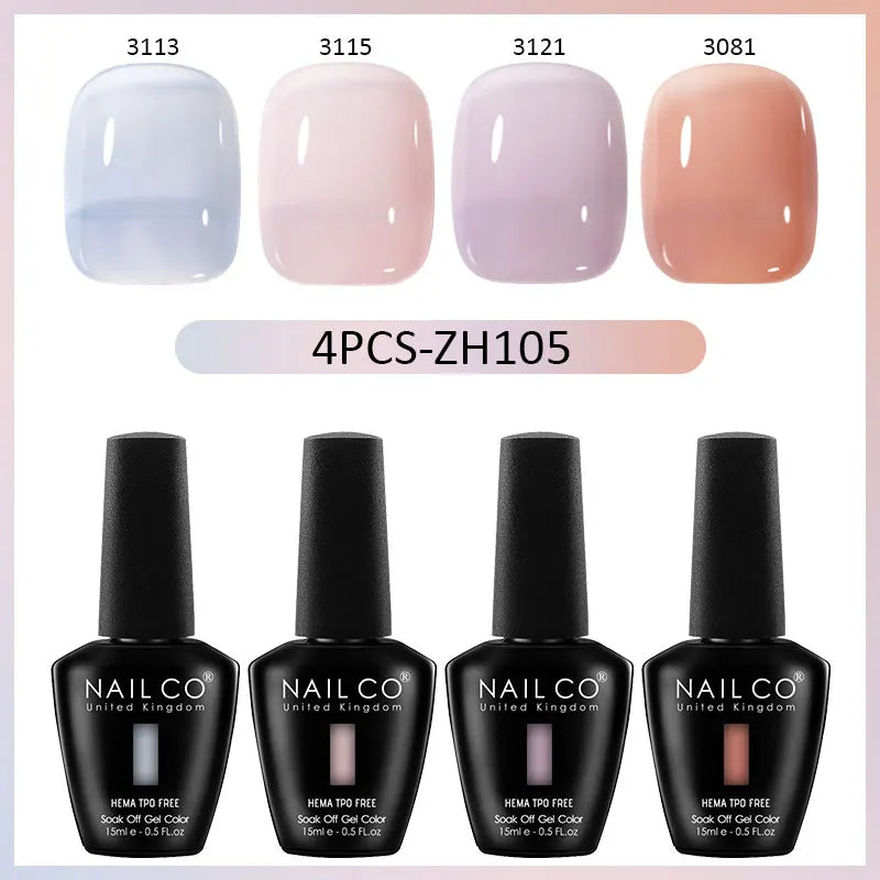 4pcs Translucent Color Gel Nail Polish Kit for Autumn Winter UV Nails