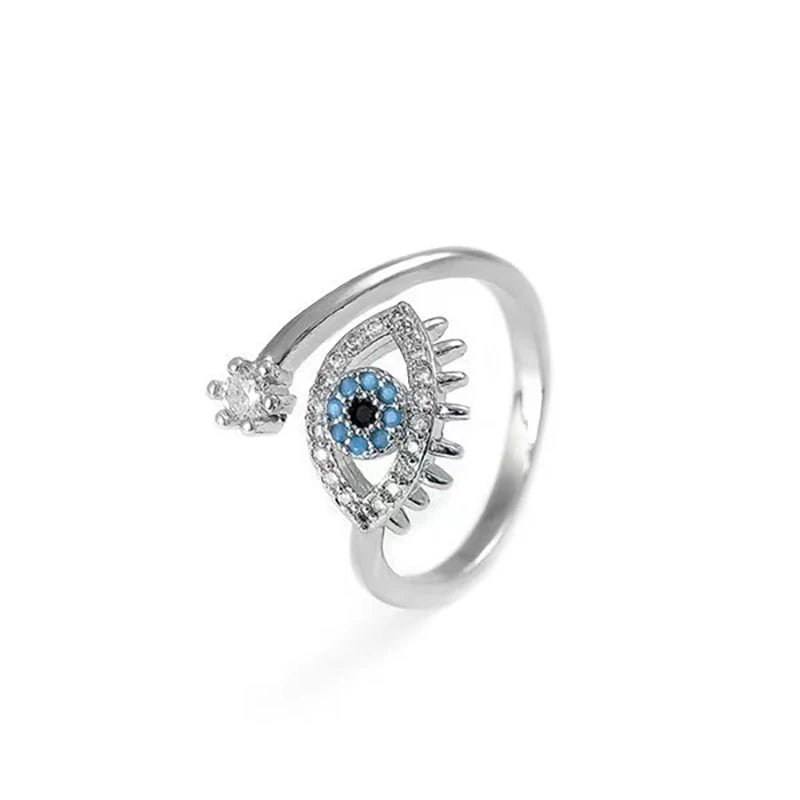 Gold Silver Color Evil Eye Open Rings for Women Adjustable Fashion Jewelry