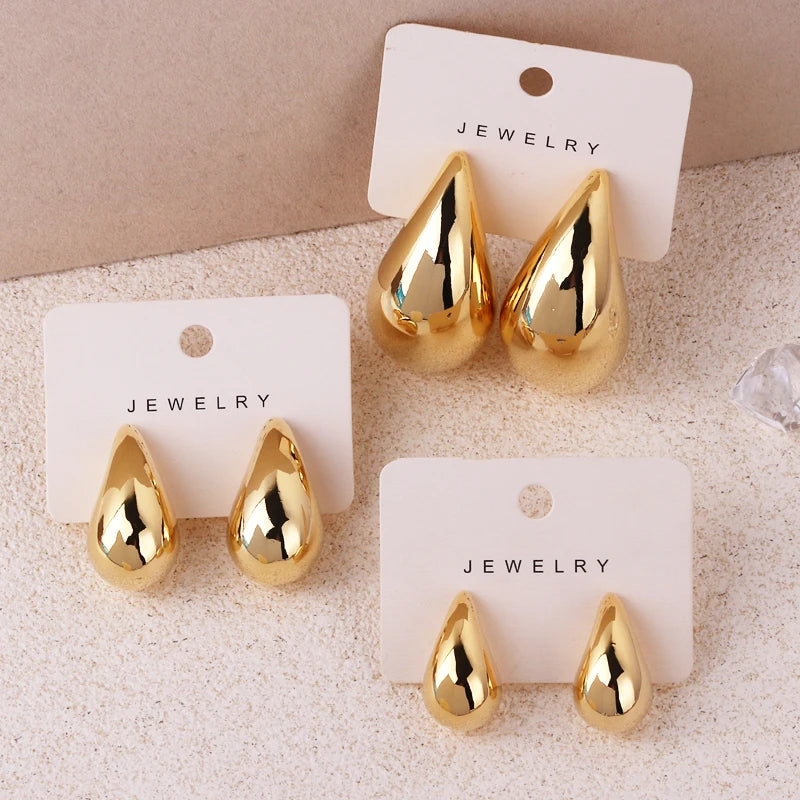 Oversized Drop Hoop Earrings for Women Girls - Chunky Lightweight Hypoallergenic Gold Plated Big Earrings