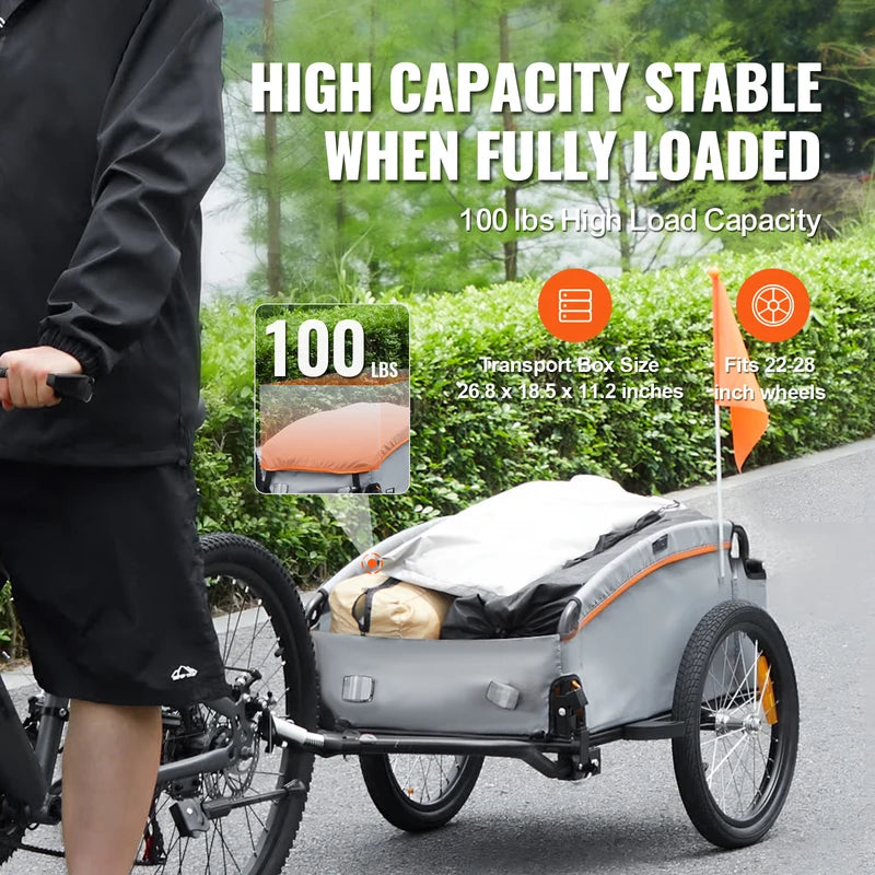 Foldable Bike Cargo Trailer 100lb Capacity Waterproof Cover for 22-28 Inch Bikes