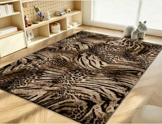 Animal Pattern Leopard Zebra Mix Area Rug Non-Slip Carpet for Living Room Bedroom