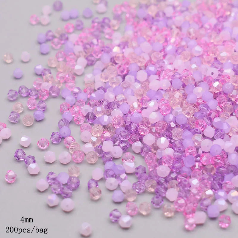 4mm Mixed-Color Crystal Beads 200pcs Bicone Glass Spacer Jewelry Making