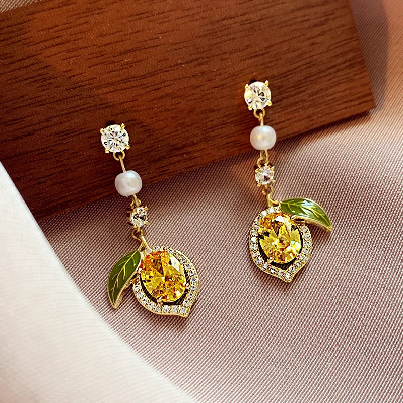 Yellow Zircon Lemon Earrings for Women - Fashion Jewelry Gift Set