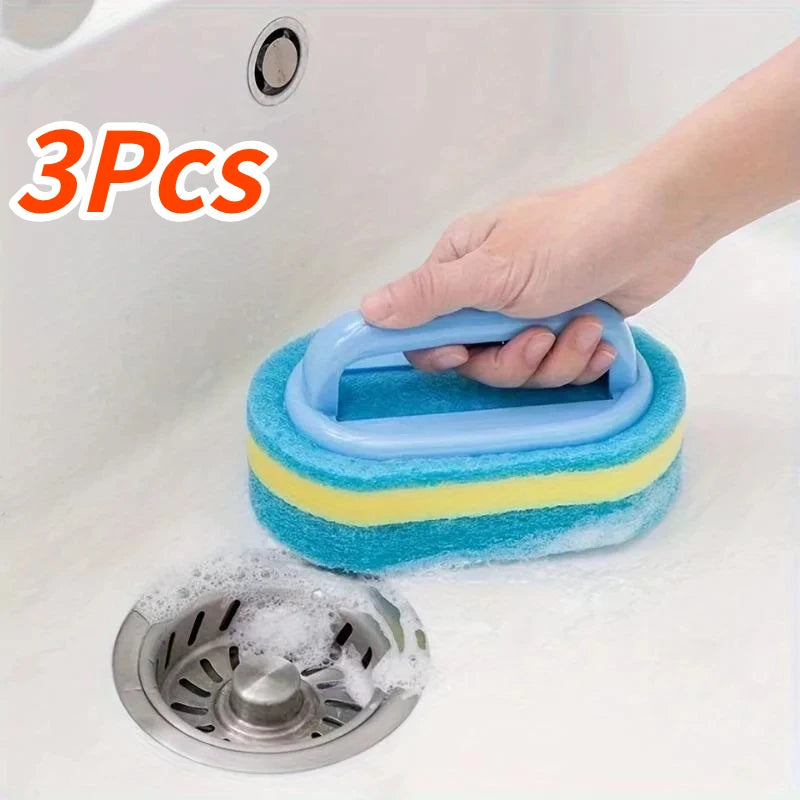 Multipurpose Sponge Cleaning Brush with Handle for Bathroom Kitchen Floors
