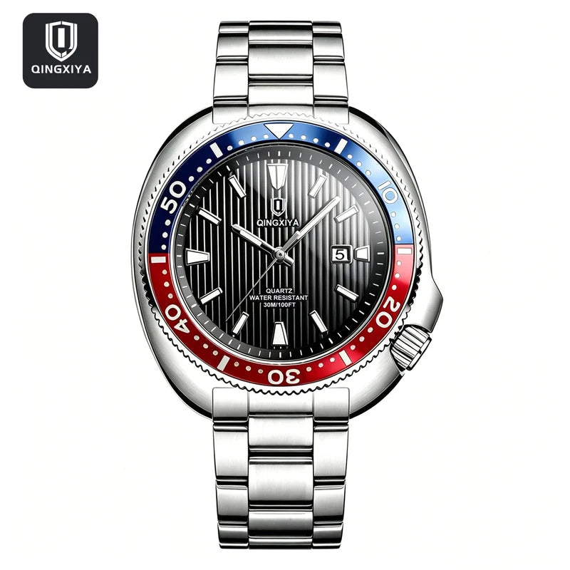 Luxury Men's Quartz Watch with Stainless Steel Band Waterproof Casual Wristwatch