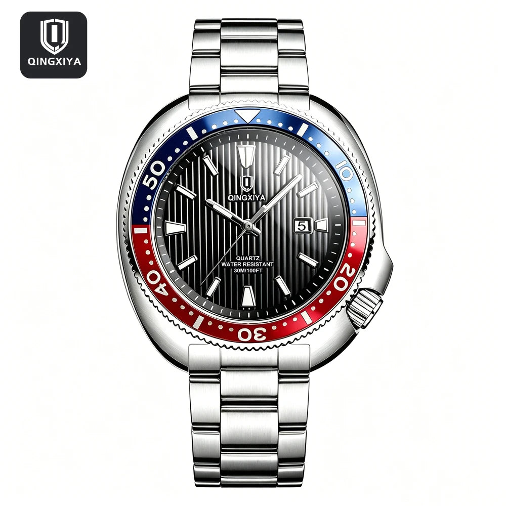 Luxury Men's Quartz Watch with Stainless Steel Band Waterproof Casual Wristwatch