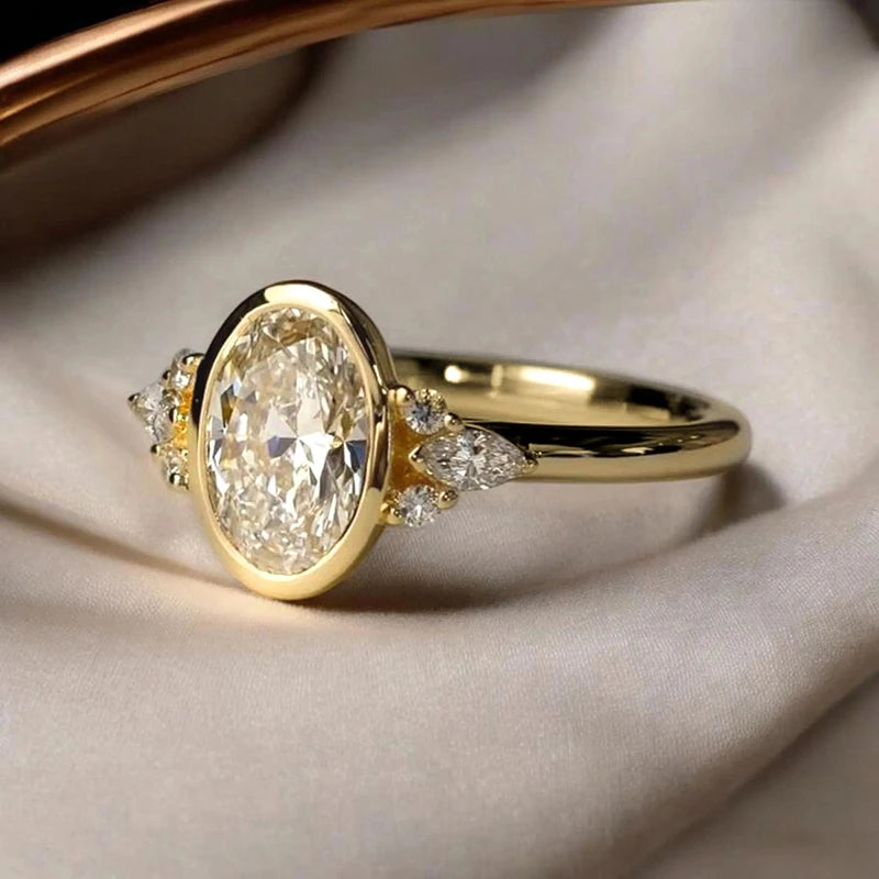 Gold Color Oval Cubic Zirconia Wedding Ring for Women - Elegant Engagement Jewelry